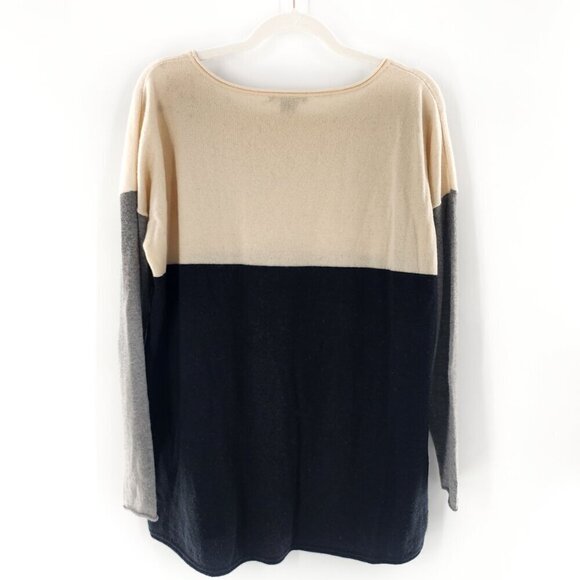 VINCE Colorblock Wool Cashmere Oversized Sweater Cream Black Gray - Picture 2 of 4